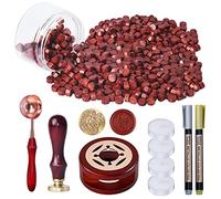 250 PCS Wax Seal Stamp Kit, WEWINK PLUS Wine Red Sealing Wax Beads with Deer Stamp, Warmer, Spoon, Tea Candles, Metallic Pen for Stamp Seals, Gifts, Invitations, Envelopes, Craft