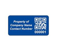 250 Personalised QR Code Asset Tag Labels Custom Sticker - with Optional Website Linked QR Code - Blue 38mm x 20mm Permanent Vinyl Labels - Simple to Customize