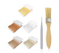 250 Pieces of Gold Foil Paper, 1 Piece of Brush, 1 Piece of Tweezers, Imitation Gold Foil Sheets, Cake Decoration Gold Foil Paper, Gold Foil Kit, Craft Decoration Accessories