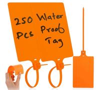 250 Plastic Label Tags - Tearproof & Waterproof Writable Shipping Tags - Multi-Purpose Applications - Fast & Easy Labeling Solution - Orange