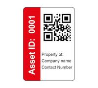 250 Serialised QR Code Asset Tag Labels custom stickers- Red. 40mm x 28mm Permanent Vinyl Labels
