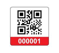 250 Serialised QR Code Asset Tag Labels Custom Stickers- Red 40mm x 40mm Permanent Vinyl Labels