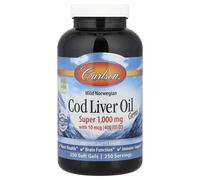 Carlson Labs Wild Norwegian Cod Liver Oil Gems 1000mg 250 Softgels