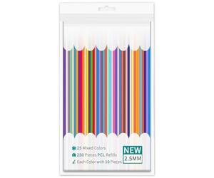 250 Strands 25 Colors Refill Packs for 3Doodler Start+ Pen - 2.5mm PCL Filament Refills, 3D Pen Accessories, Low-Temperature, Re-Sealable Bags, 10pcs per Color