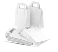 250 Takeaway Bags White Kraft Paper SOS Food Carrier Bags with Handles Eco Friendly Safe Party Takeaway Bar Restaurant Shopping Lunch Gift Picnic Durable & Biodegradable (SMALL (7" x 9" x 3.5"))
