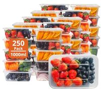 250 x 1000ml Food Storage Containers with Lids - Heavy Duty Microwave Freezer Dishwasher Safe Recyclable Takeaway Meal Prep Containers and Lids for Home & Restaurant - Catering Grade Plastic BPA Free