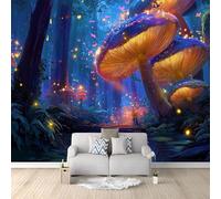 250 x 175 cm Non-Woven 3D Wallpaper Roll Mural Papel De Parede, Fantasy Forest Insects Fireflies Wallcoverings for Bedroom Living Room TV Backdrop - Dark Blue