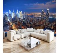 250 X 175 Cm Panoramic Wallpaper City Skyline, Murals Neon Lights Architecture for Kids Boys Girls Dark Blue Premium Non-Woven Wallpaper for Bedroom Living Room Tv Backdrop Office Decoration