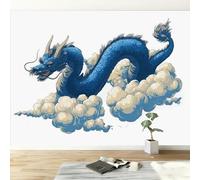 250 x 175 cm Photo Wallpaper Chinese Blue Dragon Wall Mural Poster, Premium Non-Woven Fleece Photo Wallpaper and Wall Mural Painting Design White, for Bedroom TV Backdrop