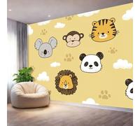 250 x 175 cm Wall Mural Custom, Yellow Cartoons Animals Koalas Monkeys Photo Wallpaper for Bedroom Living Room Kids Bedroom Restaurant Decor, 3D Aesthetic Backdrop