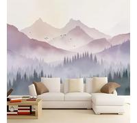 250 x 175 cm Wall Murals, Purple Watercolor Nature Mountains Birds Non-Woven Mural Paste the Wall Covering, Large Photo Wallpaper for Living Room Bedroom Kitchen Office Kids