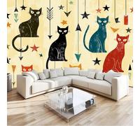 250 x 175 cm Wallpaper, Retro Stars Animals Cats Arrows Non-Woven 3D Wallpaper Roll Mural, Colorful Wallcoverings for Bedroom Living Room TV Backdrop Hallway Home Decoration Kitchen