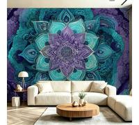 250 x 175 cm（WxH Wall Mural, Large Non-Woven Teal Wallpaper for Living Room Bedroom Decor - Modern Bohemian Floral Mandala Wall Poster Art for Kids Yoga Room
