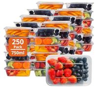 250 x 750ml Food Storage Containers with Lids - Heavy Duty Microwave Freezer Dishwasher Safe Recyclable Takeaway Meal Prep Containers and Lids for Home & Restaurant - Catering Grade Plastic BPA Free
