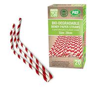 250 x Bendy Red and White Stripe Paper Drinking Straws Biodegradable Eco 8" (20cm) approx