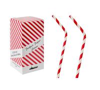250 x Compostable Bendy Paper Straws - 6mm Wide x 210mm Long Red Stripe, Flexible & Biodegradable - Drinking Straws for Juices, Shakes, Smoothies, Birthday Parties