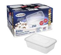 250 x Satco Plastic Containers with Lids 650ml | Durable Microwavable | Heavy Duty | Takeaway | Reusable & Disposable
