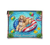 250 Years Afghan Hound Dog Makeup Bag, 4th of July Pool Printed Cosmetic Travel Pouch for Women, American Portable Small Canvas Zipper Organizer 7x9 Inch