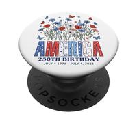 250 Years America Anniversary USA 250th Birthday Flowers PopSockets Adhesive PopGrip