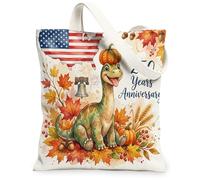 250 Years Brachiosaurus Dinosaur Canvas Tote Bag for Shopping 13 * 15, Fall Maple Leaves Reusable Grocery Shoulder Cloth Bag for Women, Patriotic Painting Gift Decoration