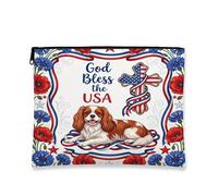 250 Years Cavalier King Charles Spaniel Makeup Bag, Christians Floral Cosmetic Travel Pouch for Women, Portable Small Canvas Zipper Organizer, Dog Toiletry Bag 7x9 Inch