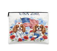 250 Years Cavalier King Charles Spaniel Makeup Bag, Funny Floral Cosmetic Travel Pouch for Women Girls, Portable Small Canvas Zipper Organizer, Dog Toiletry Bag 7x9 Inch