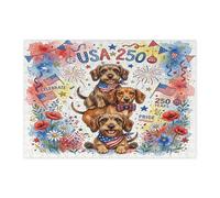 250 Years Dachshund Dog Jigsaw Puzzles for Adults 300 Pieces, 4th of July Floral Decorative Puzzles, American Decorations for Family Entertainment Party Gift