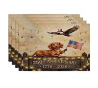 250 Years Dachshund Dog Placemats Set of 4, 12''x18'', Eagle American 4Pcs Print Washable Table Mats for Dinning, 4th of July Holiday Home Kitchen Decor