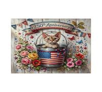 250 Years Devon Rexs Cats Jigsaw Puzzles for Men Women 300 Pieces, 4th of July Wood Decorative Puzzles, American Party Gift Family Home Decor