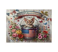 250 Years Devon Rexs Cats Jigsaw Puzzles for Men Women 500 Pieces, 4th of July Wood Decorative Puzzles, American Party Gift Family Home Decor