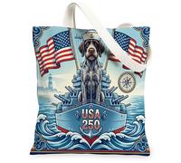 250 Years German Wirehaired Pointer Canvas Tote Bag for Shopping 13 * 15, Navy Ocean Military Reusable Grocery Bag for Women, Dog Travel Pattern Gift Decoration