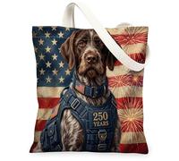 250 Years German Wirehaired Pointer Canvas Tote Bag for Shopping 13 * 15, Retro Military Reusable Grocery Bag for Women, Dog Work Travel Painting Gift Decor