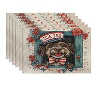 250 Years German Wirehaired Pointer Dog Placemats Set of 6, 12x18 Inch, Window 6Pcs Seasonal Table Mats for Home Dinning, American Holiday Party Kitchen Decor
