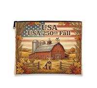 250 Years Lakeland Terrier Dog Makeup Bag, Fall Farm Barn Printed Cosmetic Travel Pouch for Women, Patriotic Portable Small Canvas Zipper Organizer 7x9 Inch