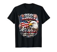 250 Years of America 1776 2026 Patriotic Eagle Value Graphic T-Shirt, Men, Black, S