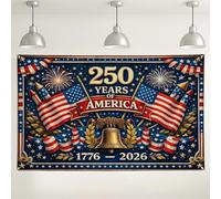 250 Years of America Celebration Backdrop, Patriotic Red White Blue Decorations for Independence Day, Vintage Style Party Background for Events and Photos 71x43 Inch