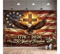 250 Years of Freedom Backdrop 1776-2026, Patriotic American Flag Bald Eagle Cross Photography Background, Vintage USA Independence Day Banner for 4th of July 250th Anniversary Party Decorations 7x5ft