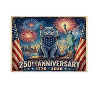250 Years Russian Blue Cats Jigsaw Puzzles for Adults 500 Pieces, American Retro Decorative Puzzles, 4th of July Decorations for Family Entertainment Party Gift