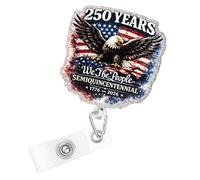 250 Years We the People Badge Reel Anniversary 1776-2026 Freedom Eagle USA Flag, Retractable ID Badge Holder, Name Tag Badge Buddy for RN LPN BH Psych Student Teacher Doctor Medical Social Workers
