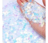 2500 Pieces Snowflakes Confetti, Iridescent Christmas Table Confetti Glitter Snowflake Sequins Christmas Table Scatter Decor for Winter Wonderland Xmas Holiday Party Decoration (Transparent White)
