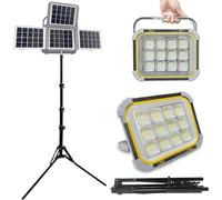 25000 Lumen LED Work Light with Stand & Solar Panel,Cordless Portable Rechargeable Site Light with 3 Colour Temperatures,Stepless Dimming,IP66 Waterproof Tripod Floodlight for Shed Garage Outdoor Use