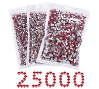 25000Pcs Red Flatback Rhinestones for Bedazzling, Mixed Sizes 3mm, 4mm, 5mm Resin Flat Back Rinstones, Bulk SS10 SS16 SS20 Bedazzle Round Gems Stones Diamonds for Crafts Clothes