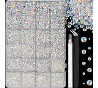 25000Pcs Resin Jelly Rhinestones with Tweezers for Crafting, Transparent AB 2-6mm Mixed Sizes Non Hotfix Flatback Gems, Bedazzling Crystal for DIY Crafts Clothing Tumblers Mugs Shoes Fabric Decor
