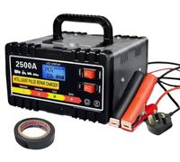 2500A Heavy Duty Car Battery Charger 12V 24V Intelligent Pulse Repair Automatic Smart Trickle Charger and Maintainer with LCD Display and 240W High Frequency Transformer for Cars Motorcycles and Truck