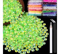 2500pcs 5mm Resin Rhinestones Bulk, Fluorescent Green AB Flatback Round Jelly Rhinestones Non Hotfix Crystal Gems Large Quantity Wholesale for DIY Crafts Clothes Face Makeup Manicure