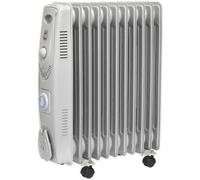 2500W 11 Element Oil-Filled Radiator - Thermostat & Timer - Castor Wheels - 230V