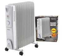 2500W 11 Fin Portable Oil Filled Radiator - Heater, Electrical, Caravan, Office, Home | Free Standing, Portable Heater, With Adjustable Heat Control | Grey