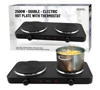 2500W Double Electric Hot Plate Thermostat Portable Kitchen Hob Cooker Table Top Black