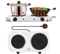2500W Electric Cooker Hobs Hot Plate Stove Kitchen Double Ring Table Top Powerful Portable Cooker 5-Temperature Settings Burner for Warming, Cooking, Boiling, Frying, Simmering