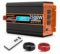 2500Watt Pure Sine Wave Power Inverter 12V DC to 110V 120V Converter for Family RV Off Grid Solar System Car with Type-C Ports 3 AC Power Outlets Dual USB Ports LCD Display Wireless Remote Control